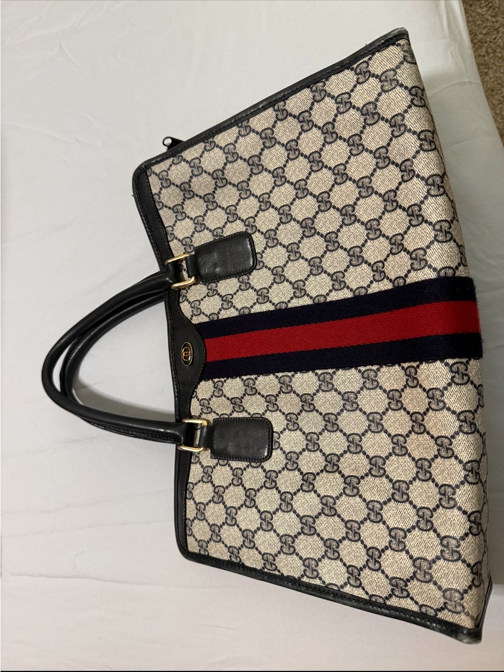 Vintage Gucci Accessory Collection GG Monogram Web Stripe Tote 010.378